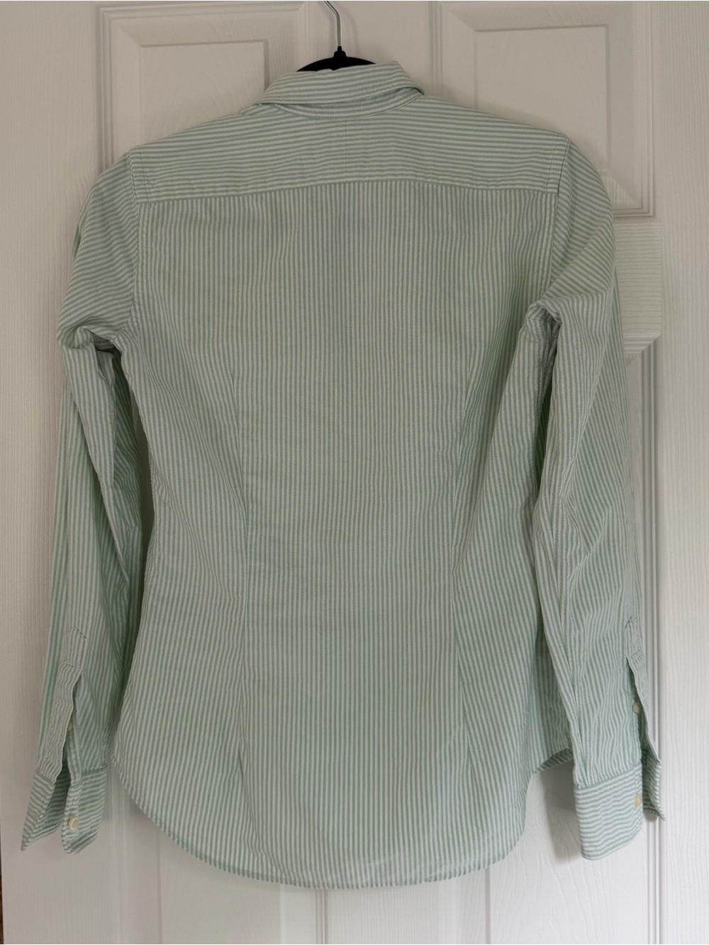 Women's Ralph Lauren Slim Fit Green White Striped Shirt Size 4 - Picture 6 of 6